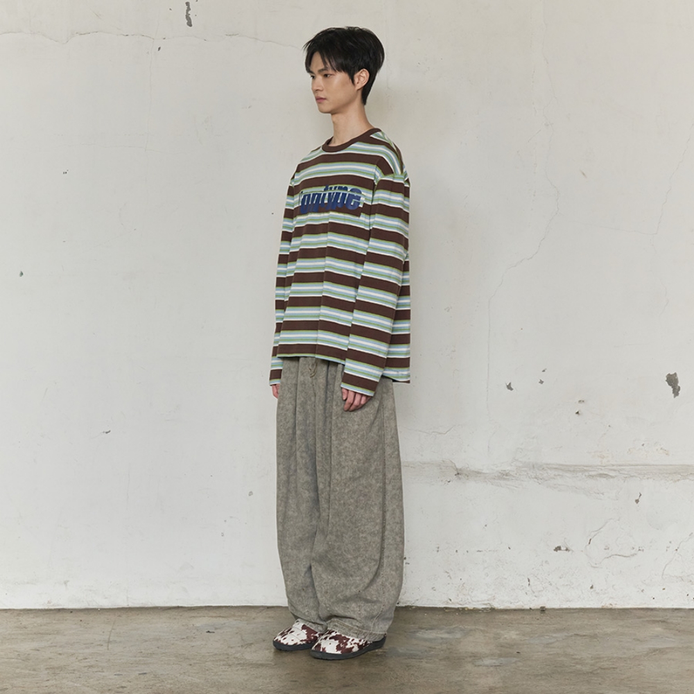 MISFIT PATCH STRIPE LONG SLEEVE TEE (BROWN)