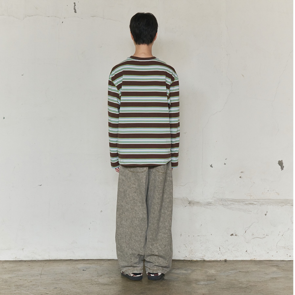 MISFIT PATCH STRIPE LONG SLEEVE TEE (BROWN)