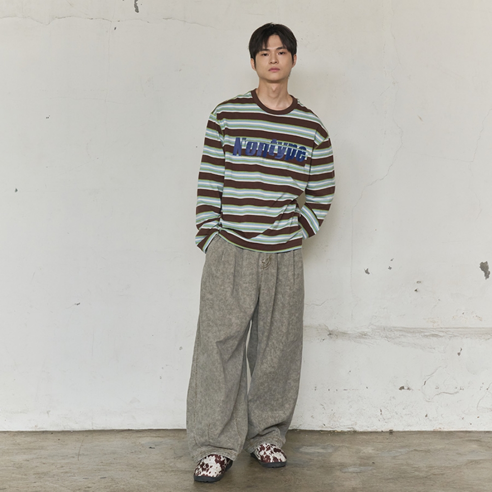 MISFIT PATCH STRIPE LONG SLEEVE TEE (BROWN)