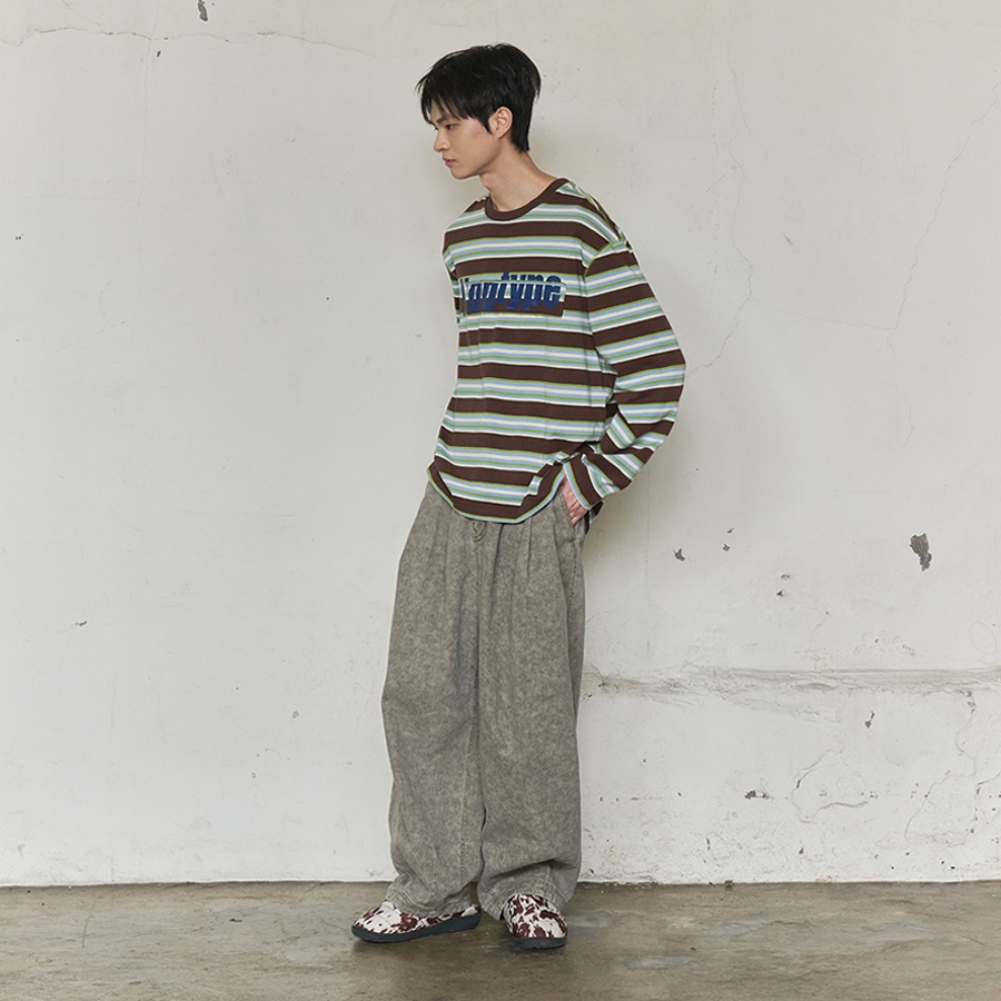 MISFIT PATCH STRIPE LONG SLEEVE TEE (BROWN)