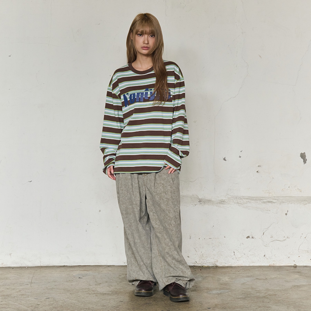 MISFIT PATCH STRIPE LONG SLEEVE TEE (BROWN)