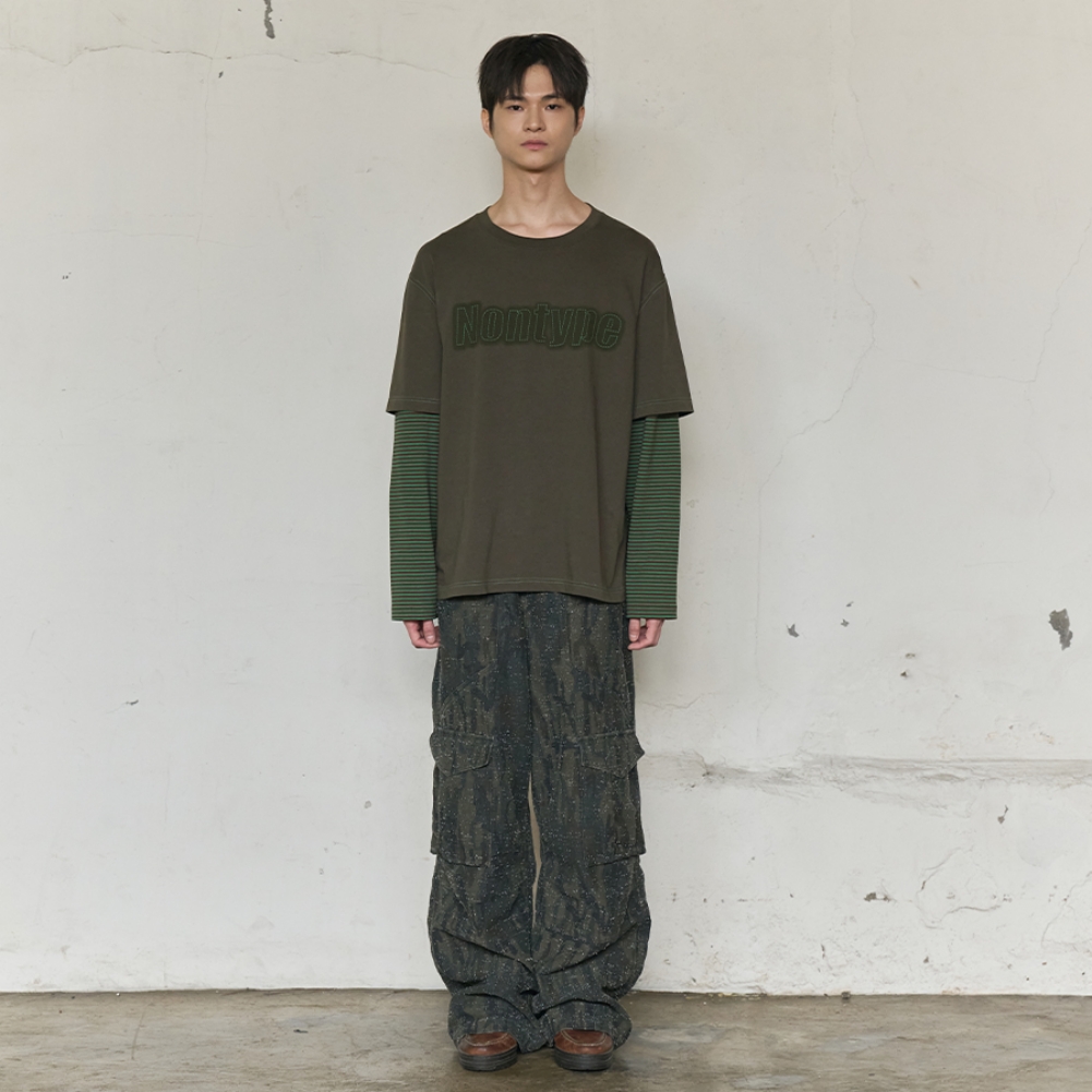 STRIPE LAYERED LONG SLEEVE (KHAKI)