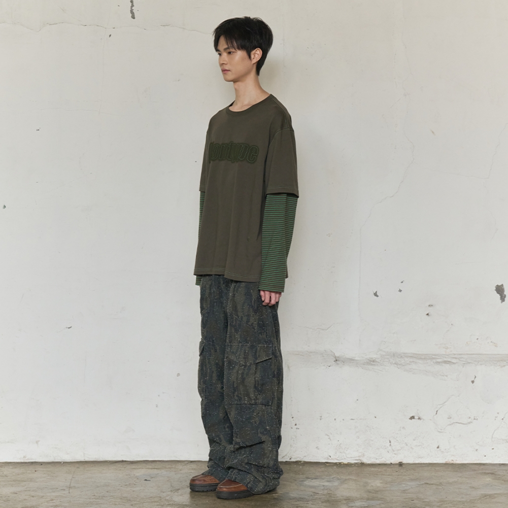 STRIPE LAYERED LONG SLEEVE (KHAKI)