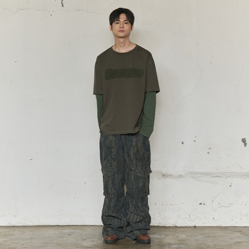 STRIPE LAYERED LONG SLEEVE (KHAKI)