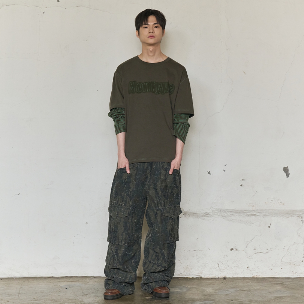 STRIPE LAYERED LONG SLEEVE (KHAKI)