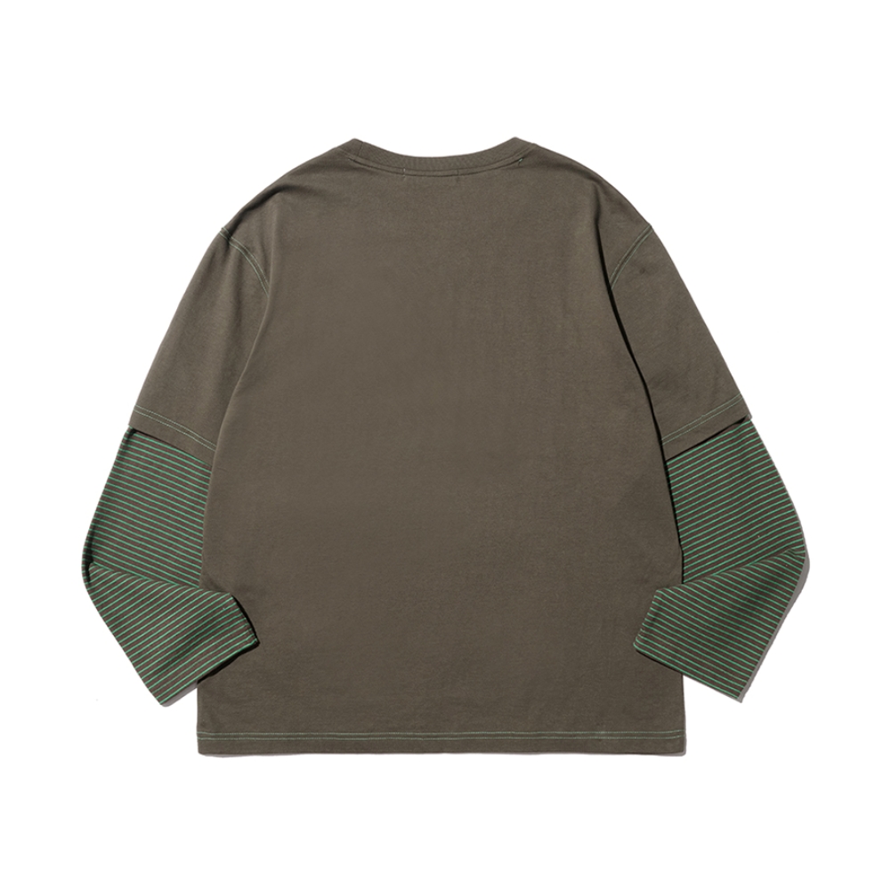 STRIPE LAYERED LONG SLEEVE (KHAKI)