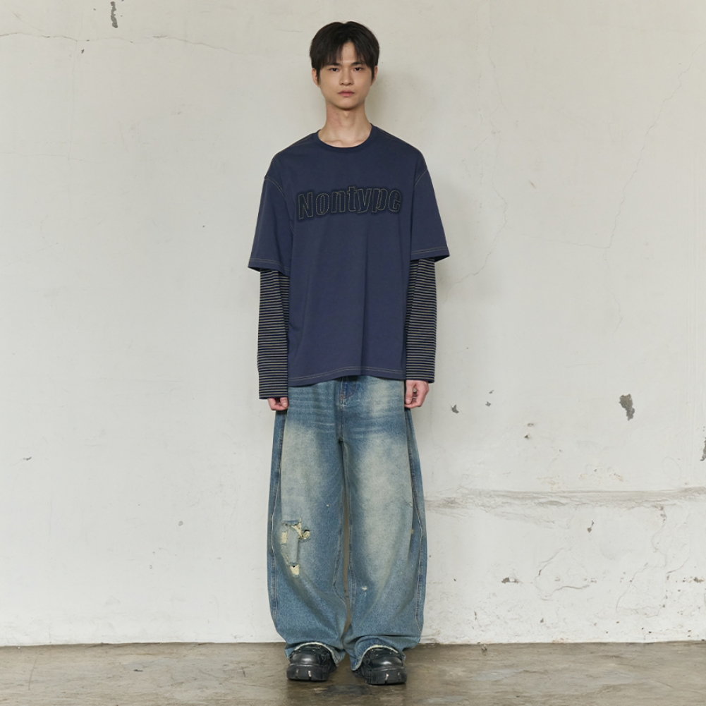 STRIPE LAYERED LONG SLEEVE (NAVY)