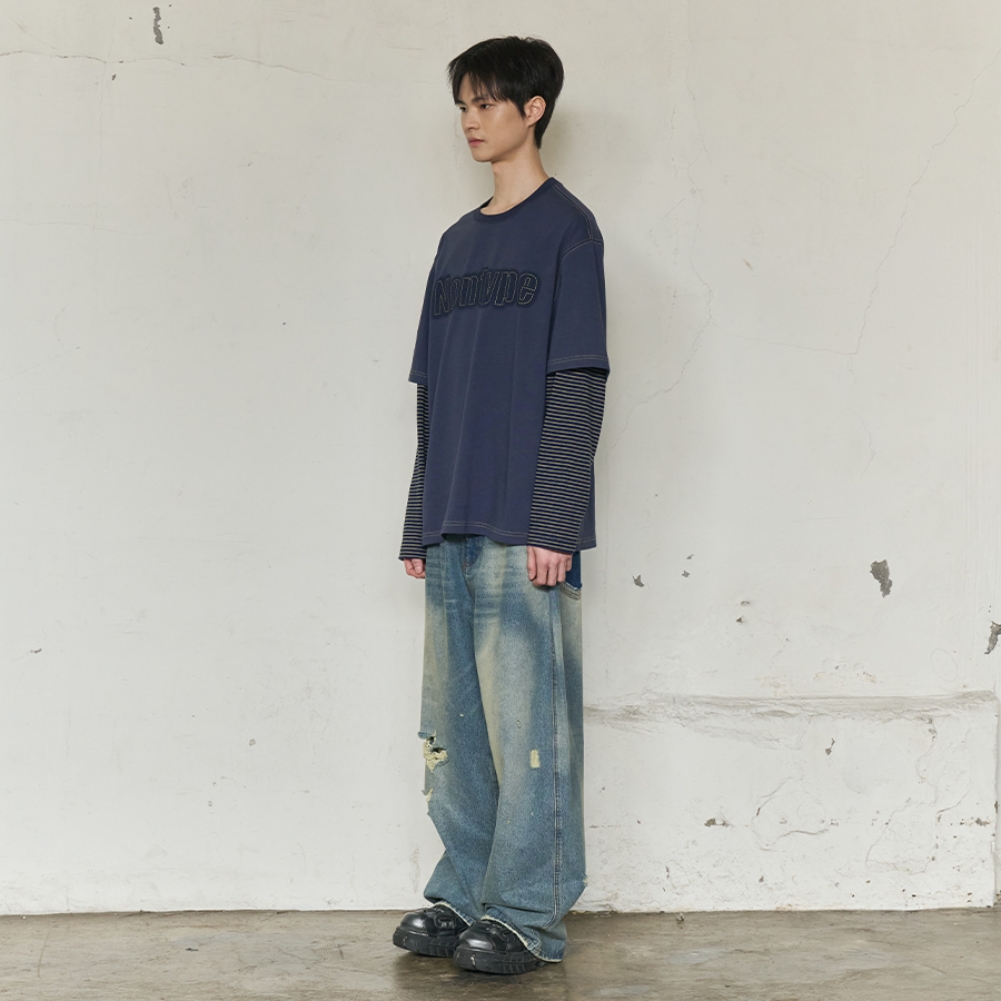 STRIPE LAYERED LONG SLEEVE (NAVY)