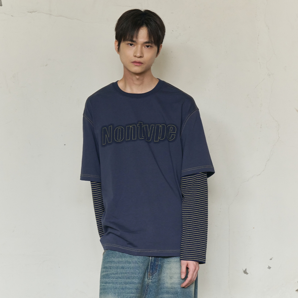 STRIPE LAYERED LONG SLEEVE (NAVY)
