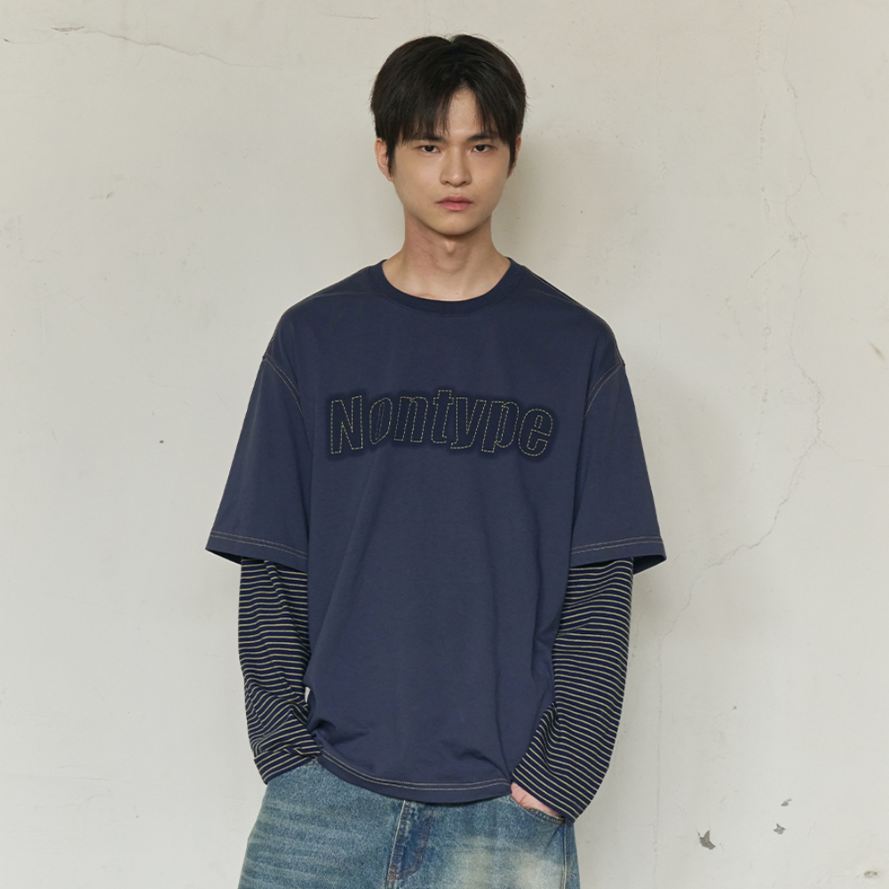 STRIPE LAYERED LONG SLEEVE (NAVY)