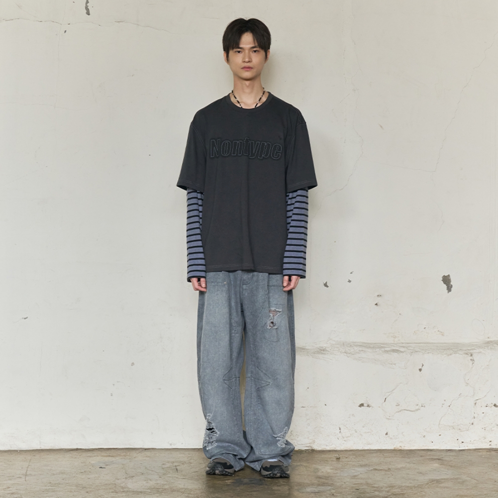 STRIPE LAYERED LONG SLEEVE (CHARCOAL)