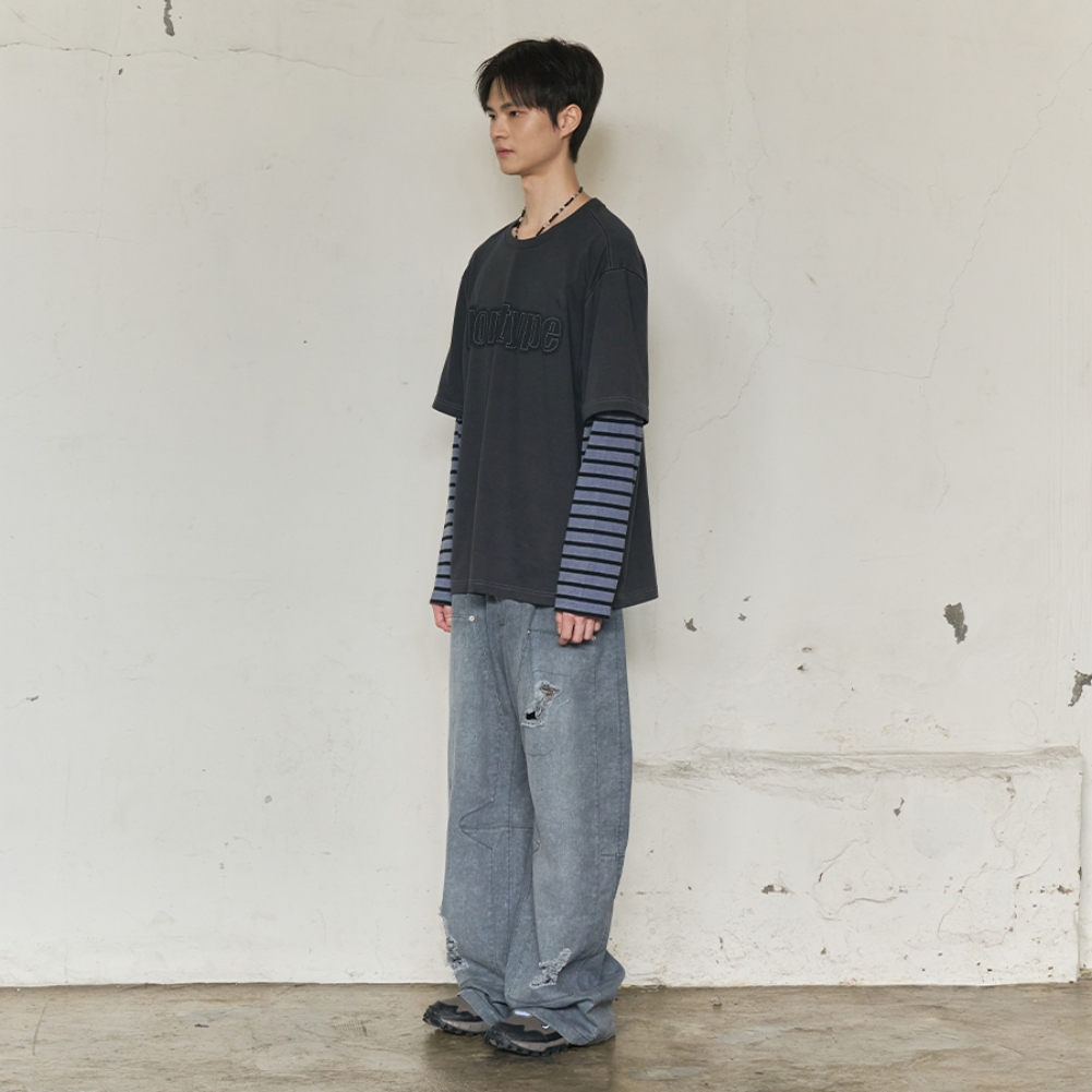 STRIPE LAYERED LONG SLEEVE (CHARCOAL)