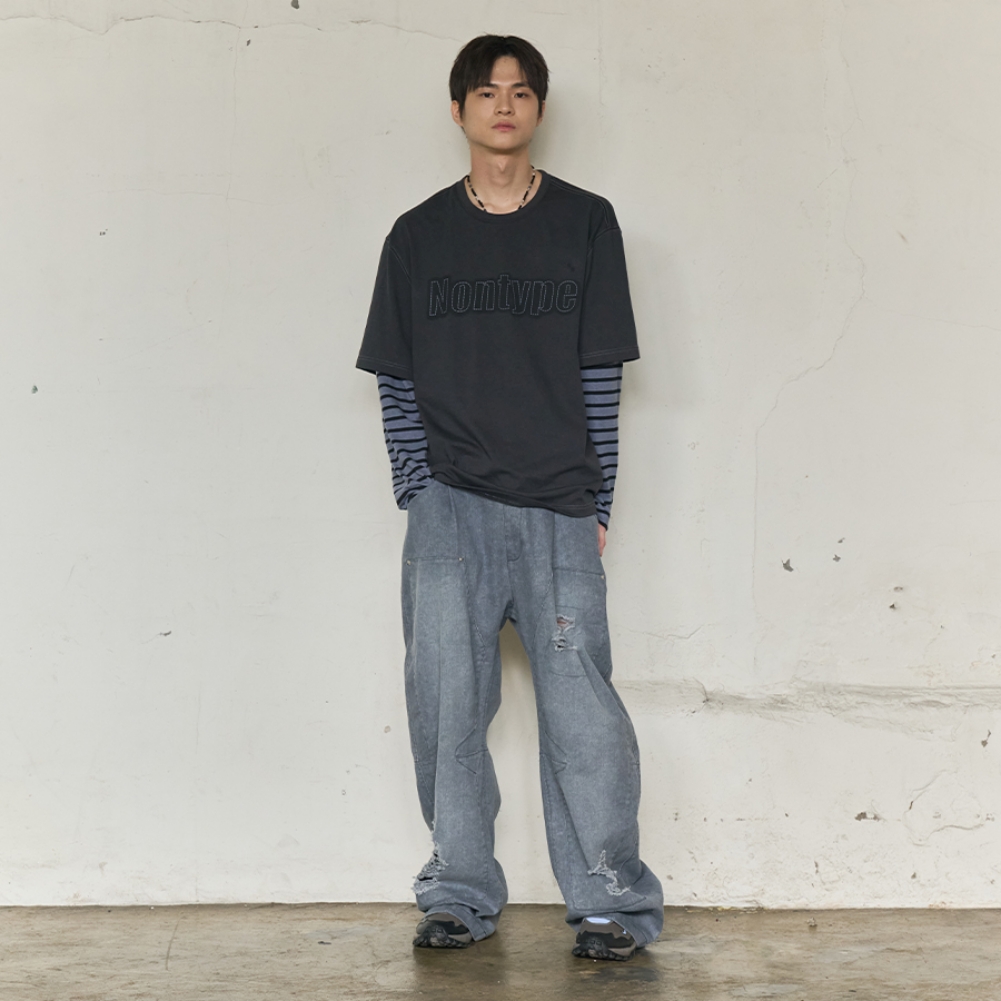 STRIPE LAYERED LONG SLEEVE (CHARCOAL)