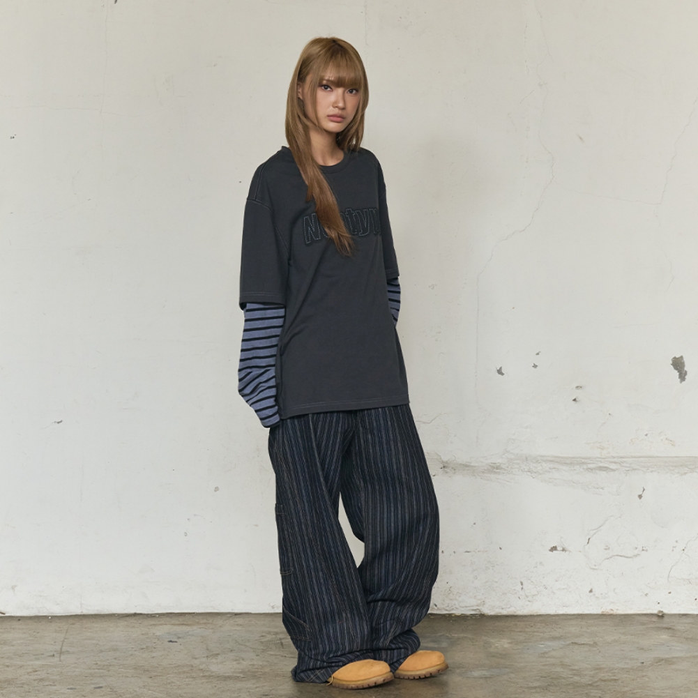 STRIPE LAYERED LONG SLEEVE (CHARCOAL)