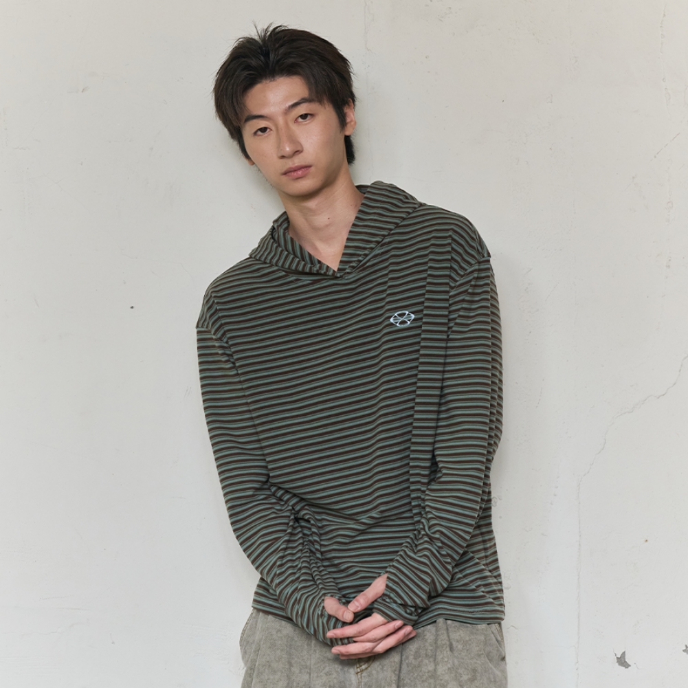 MULTI STRIPE FLEECE HOODY (GREEN)