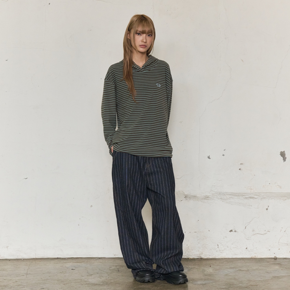 MULTI STRIPE FLEECE HOODY (GREEN)