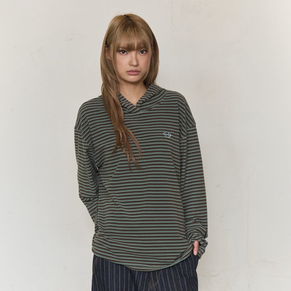 MULTI STRIPE FLEECE HOODY (GREEN)