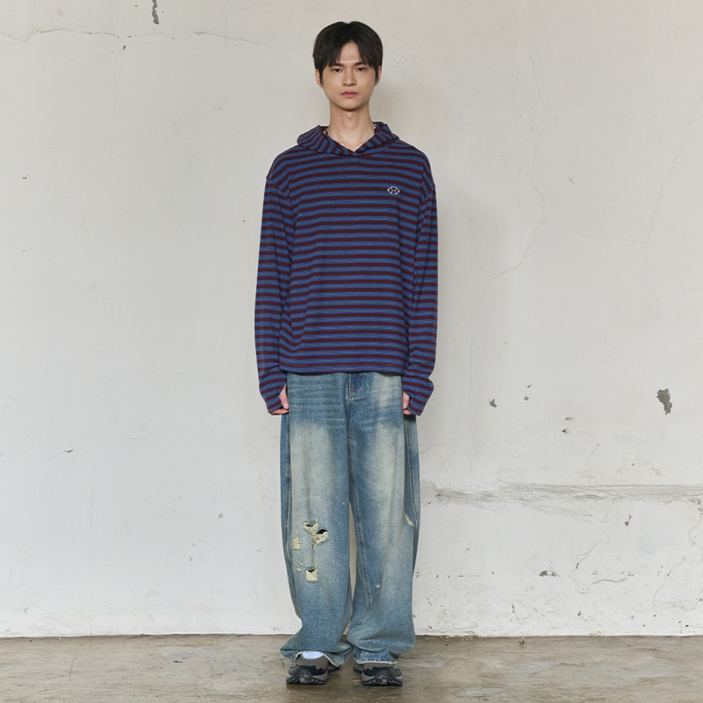 MULTI STRIPE FLEECE HOODY (PURPEL)