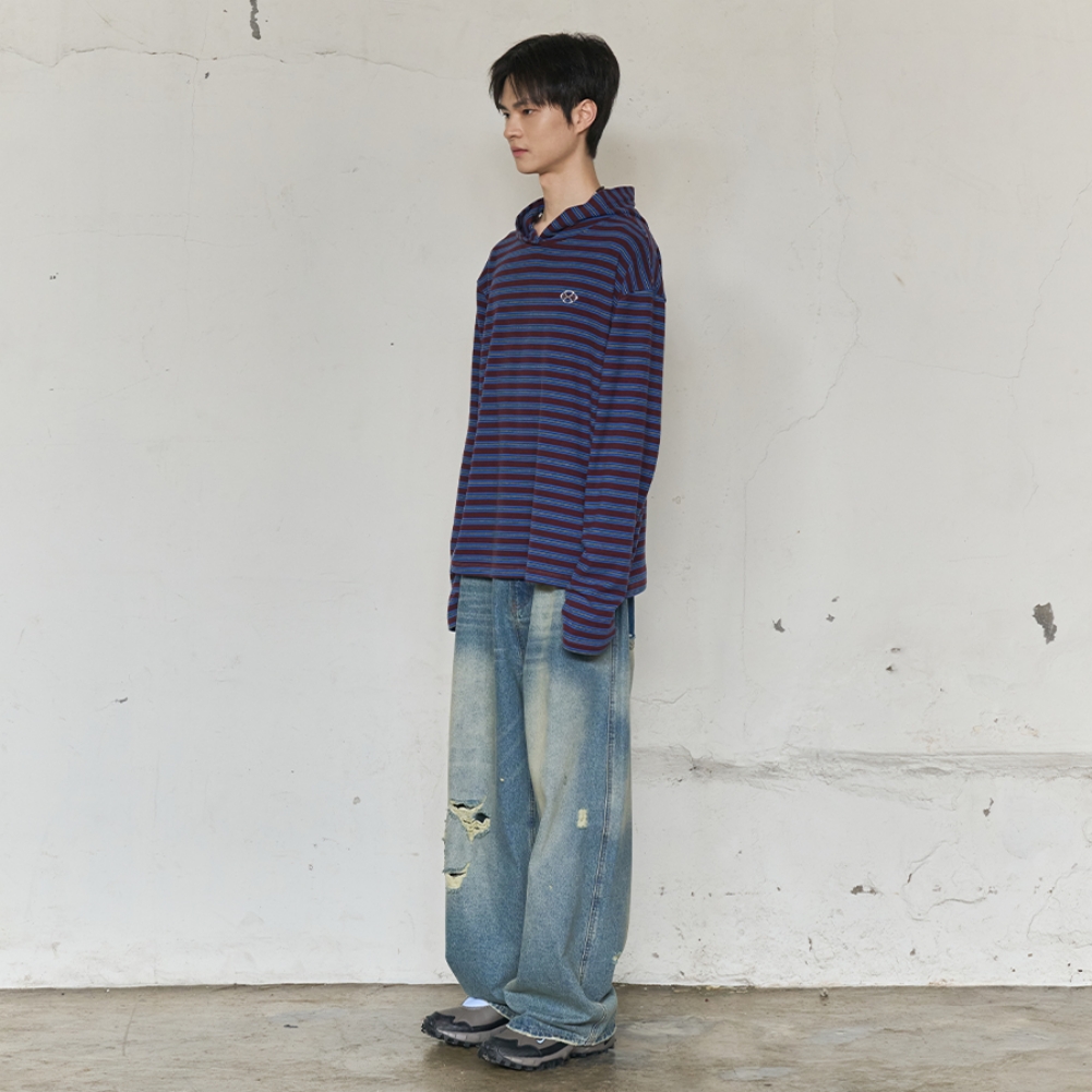 MULTI STRIPE FLEECE HOODY (PURPEL)