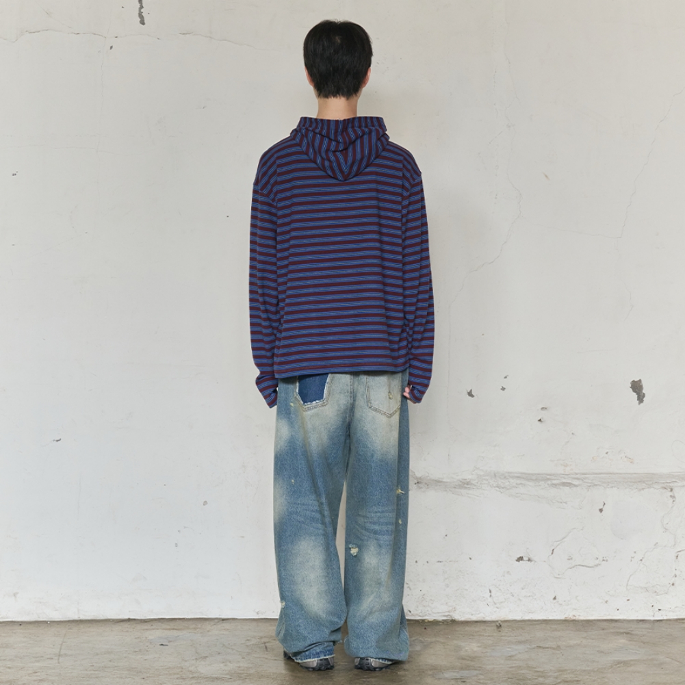MULTI STRIPE FLEECE HOODY (PURPEL)