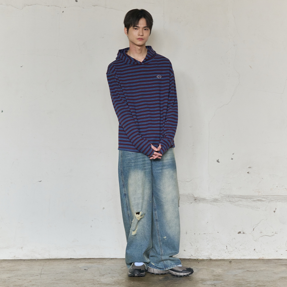 MULTI STRIPE FLEECE HOODY (PURPEL)
