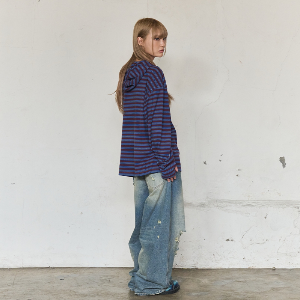 MULTI STRIPE FLEECE HOODY (PURPEL)
