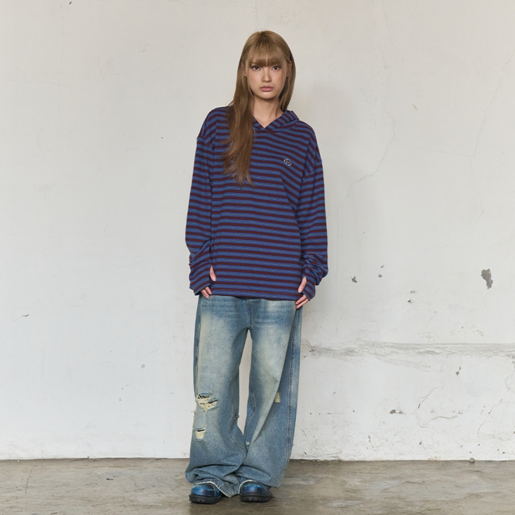 MULTI STRIPE FLEECE HOODY (PURPEL)