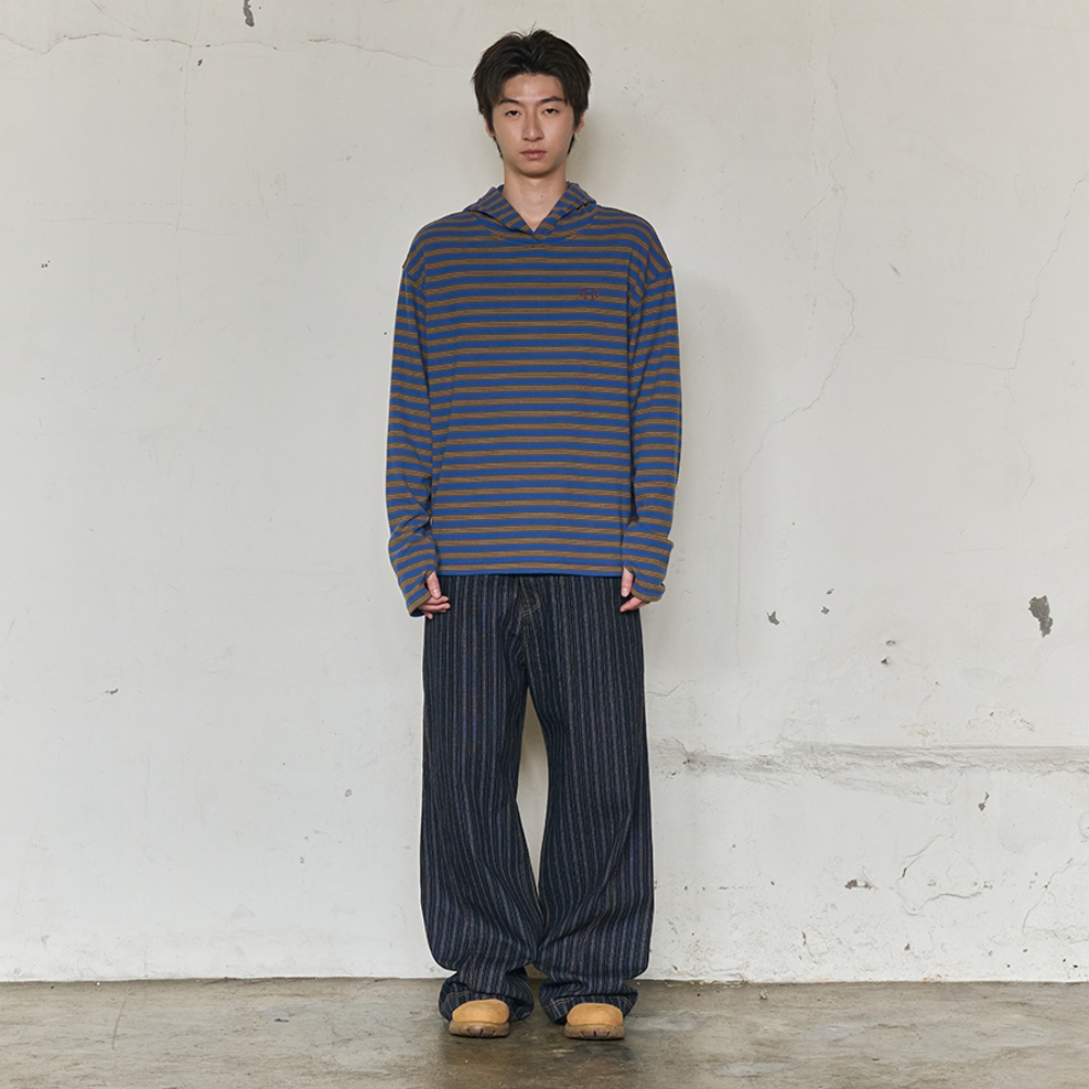 MULTI STRIPE FLEECE HOODY (BLUE)