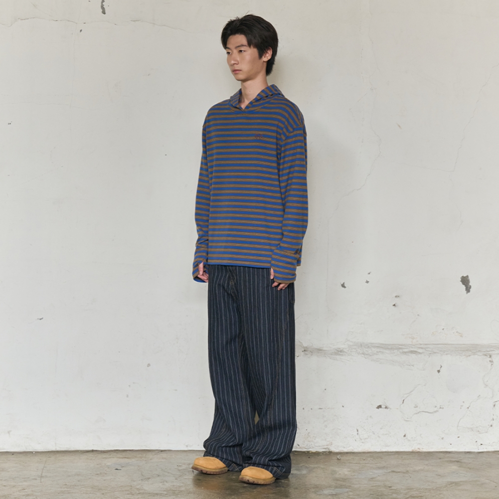 MULTI STRIPE FLEECE HOODY (BLUE)