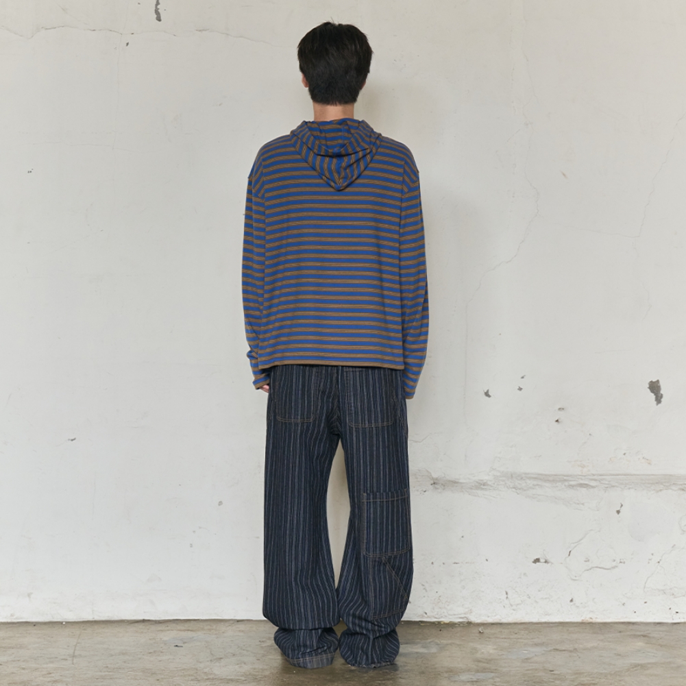 MULTI STRIPE FLEECE HOODY (BLUE)