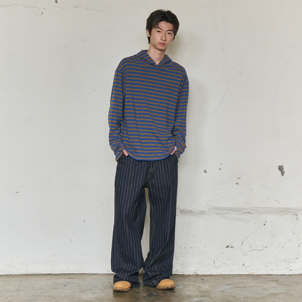 MULTI STRIPE FLEECE HOODY (BLUE)