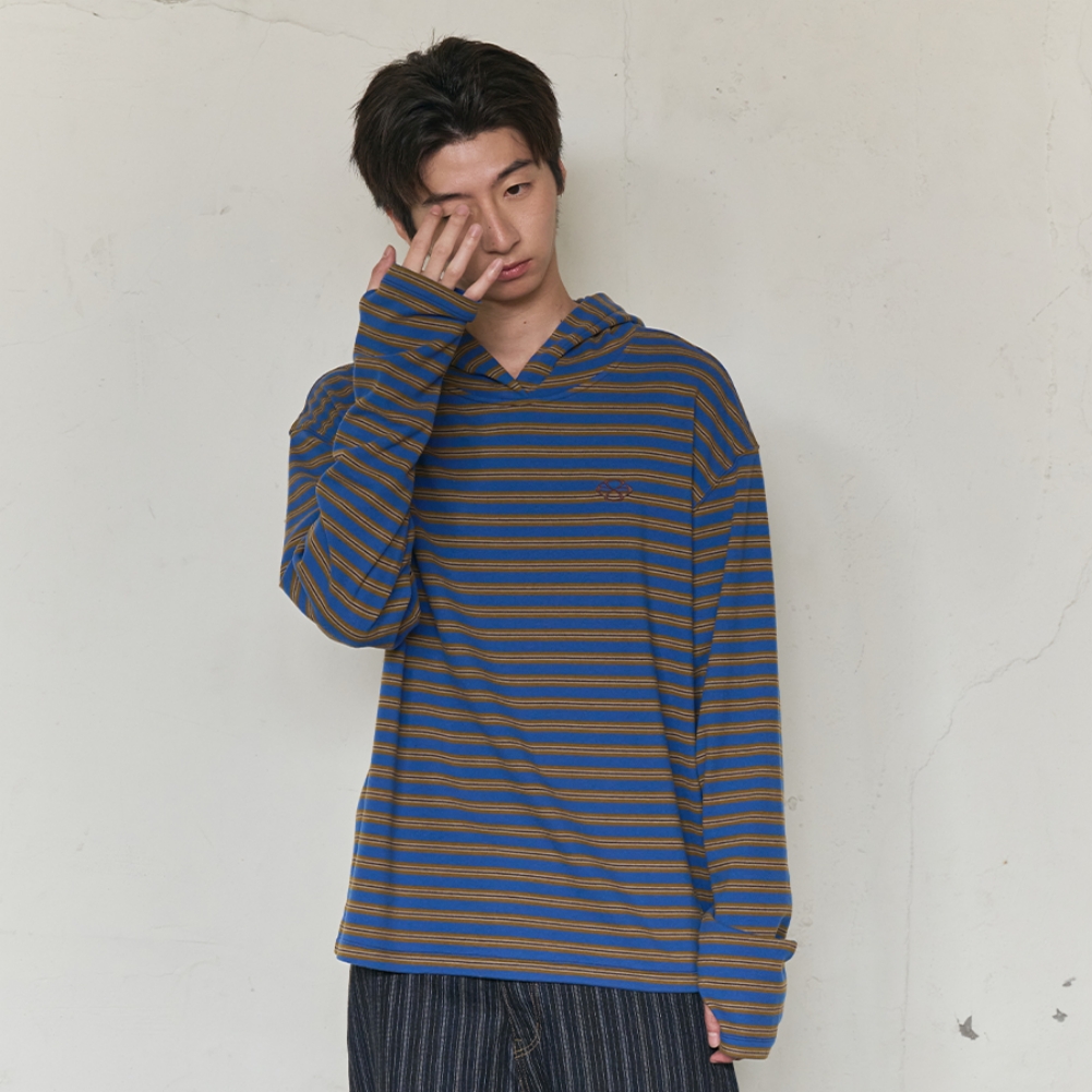 MULTI STRIPE FLEECE HOODY (BLUE)