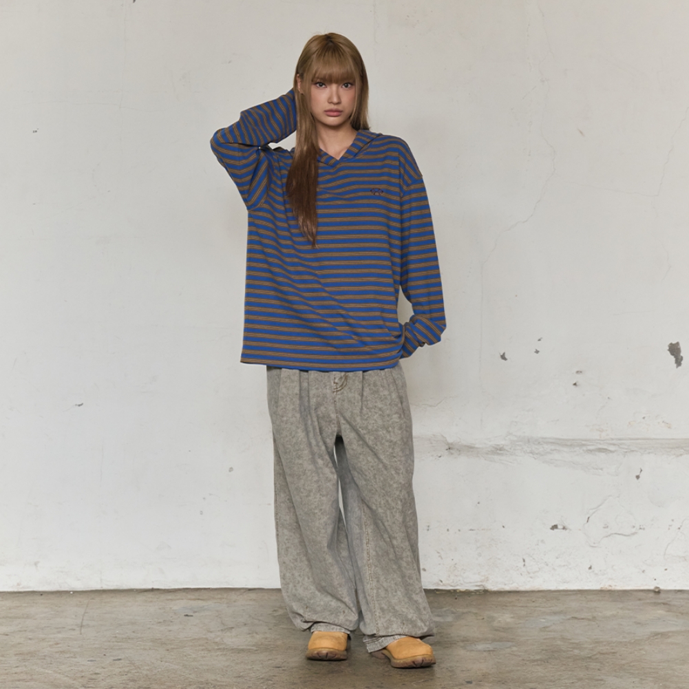 MULTI STRIPE FLEECE HOODY (BLUE)