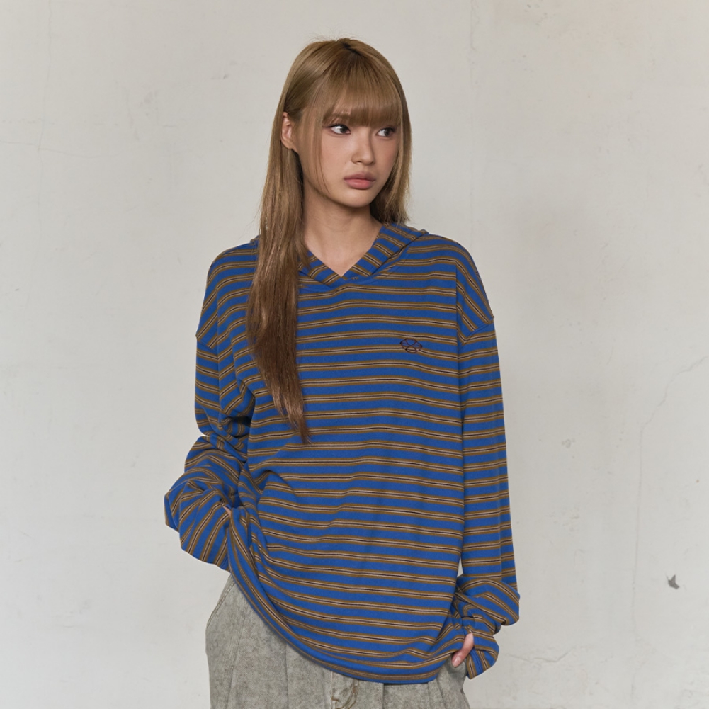 MULTI STRIPE FLEECE HOODY (BLUE)