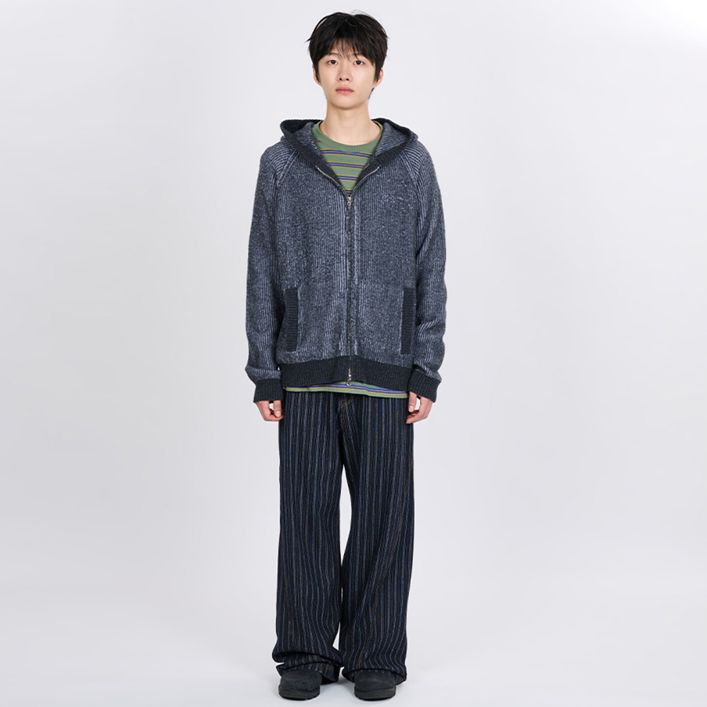 HOODED KNIT ZIP CARDIGAN (CHARCOAL)