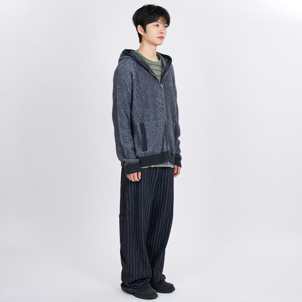 HOODED KNIT ZIP CARDIGAN (CHARCOAL)