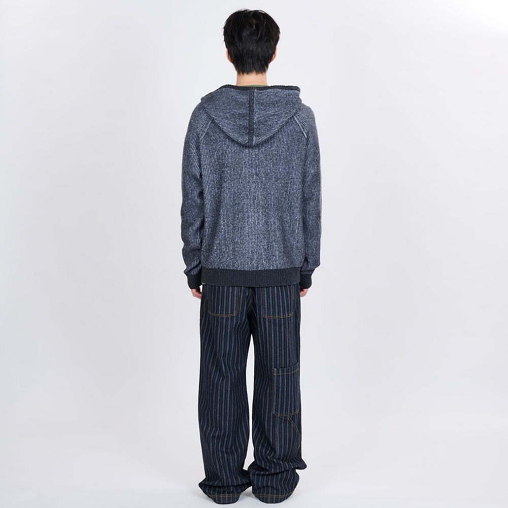 HOODED KNIT ZIP CARDIGAN (CHARCOAL)
