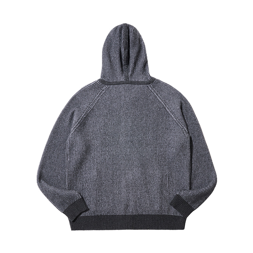 HOODED KNIT ZIP CARDIGAN (CHARCOAL)