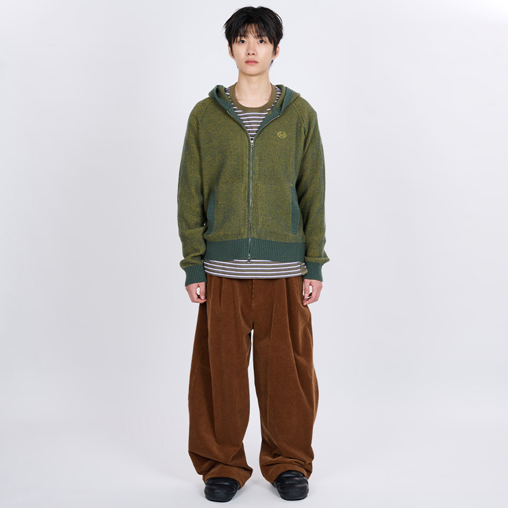 HOODED KNIT ZIP CARDIGAN (GREEN)