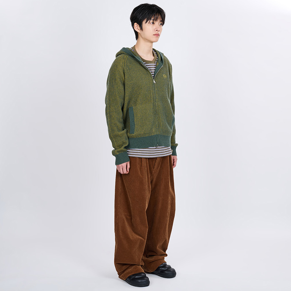 HOODED KNIT ZIP CARDIGAN (GREEN)