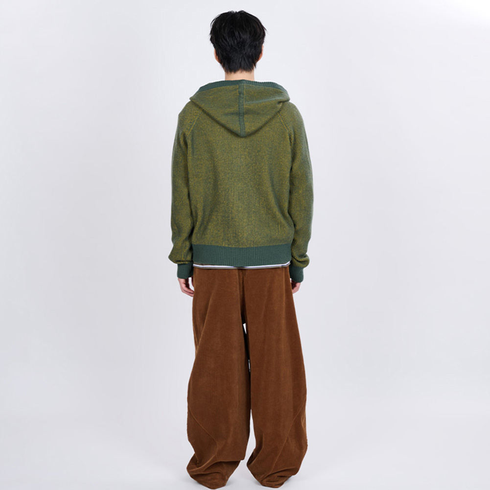 HOODED KNIT ZIP CARDIGAN (GREEN)