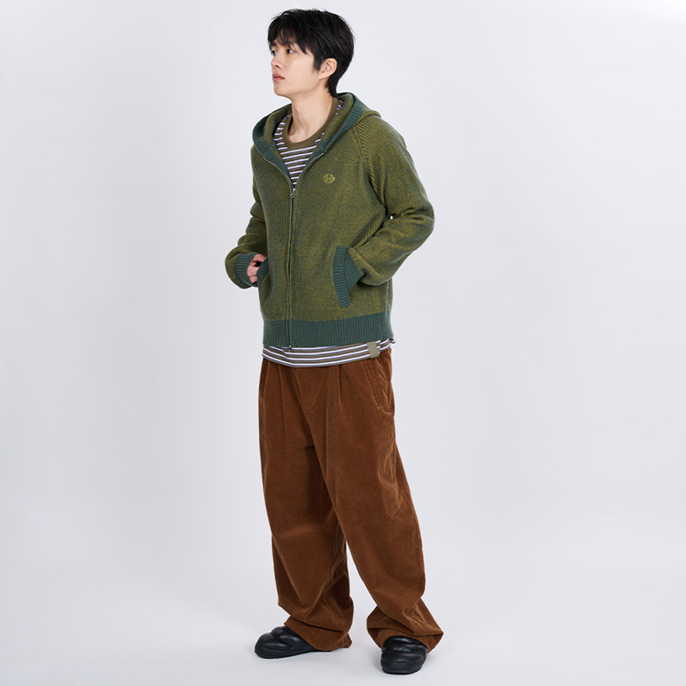 HOODED KNIT ZIP CARDIGAN (GREEN)