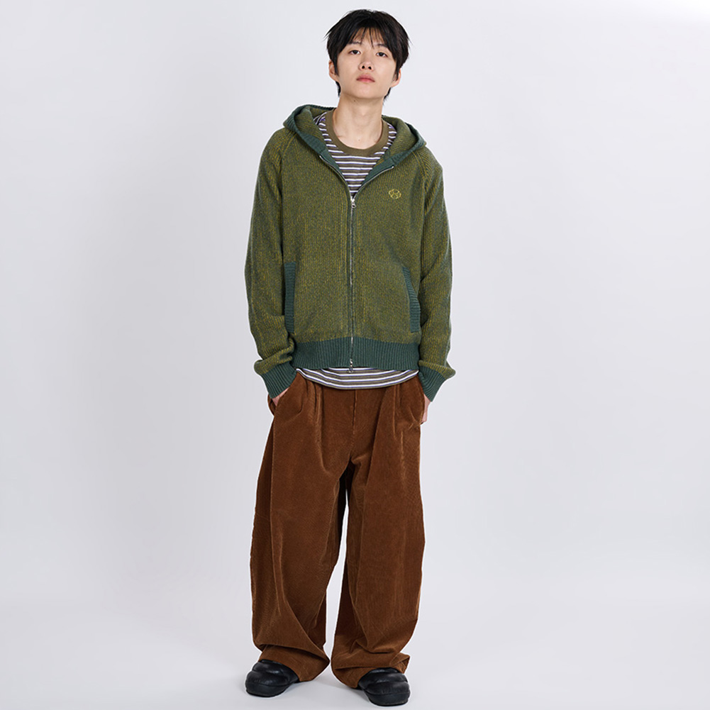 HOODED KNIT ZIP CARDIGAN (GREEN)