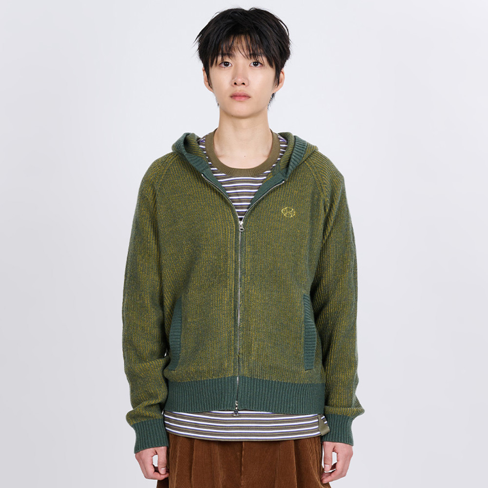 HOODED KNIT ZIP CARDIGAN (GREEN)