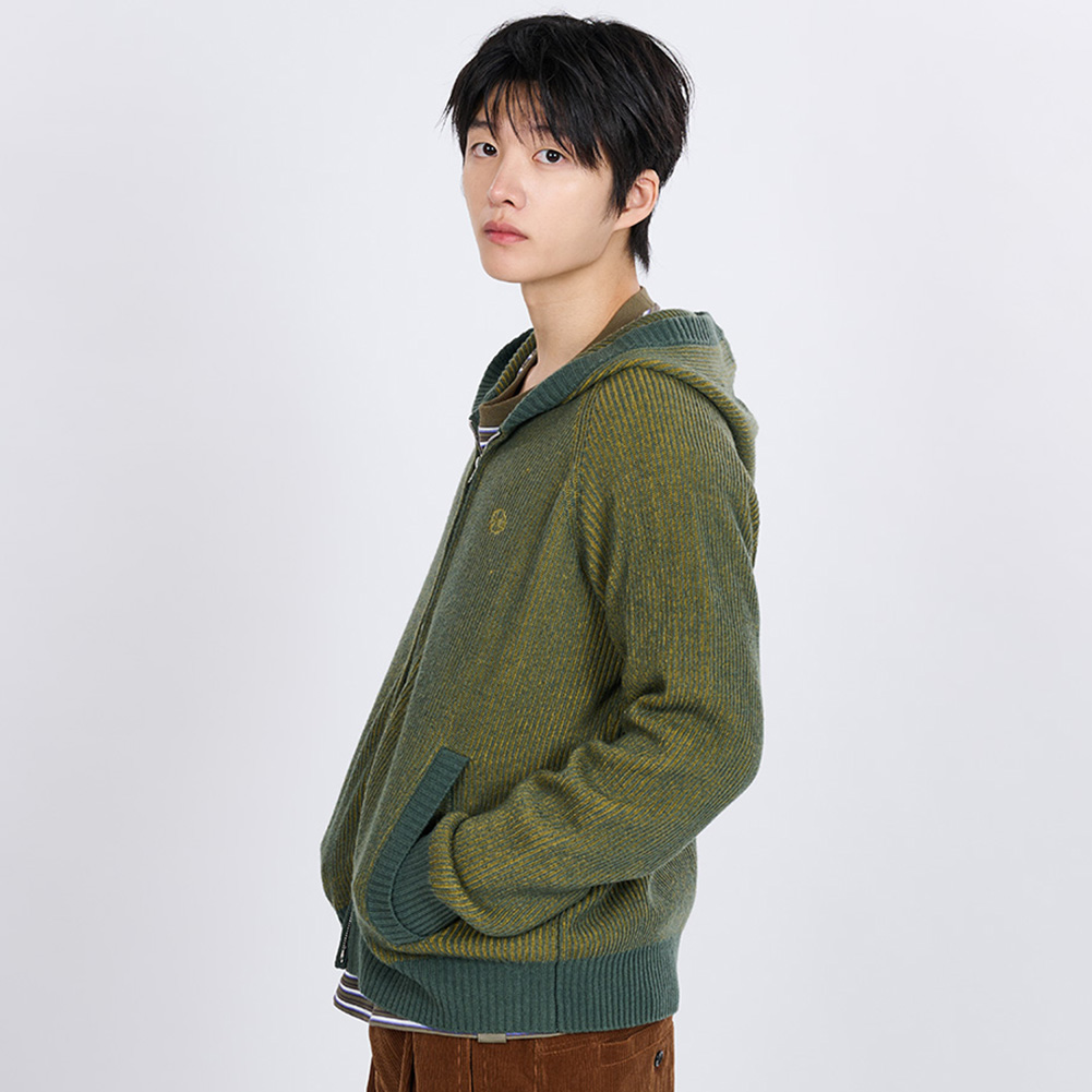 HOODED KNIT ZIP CARDIGAN (GREEN)