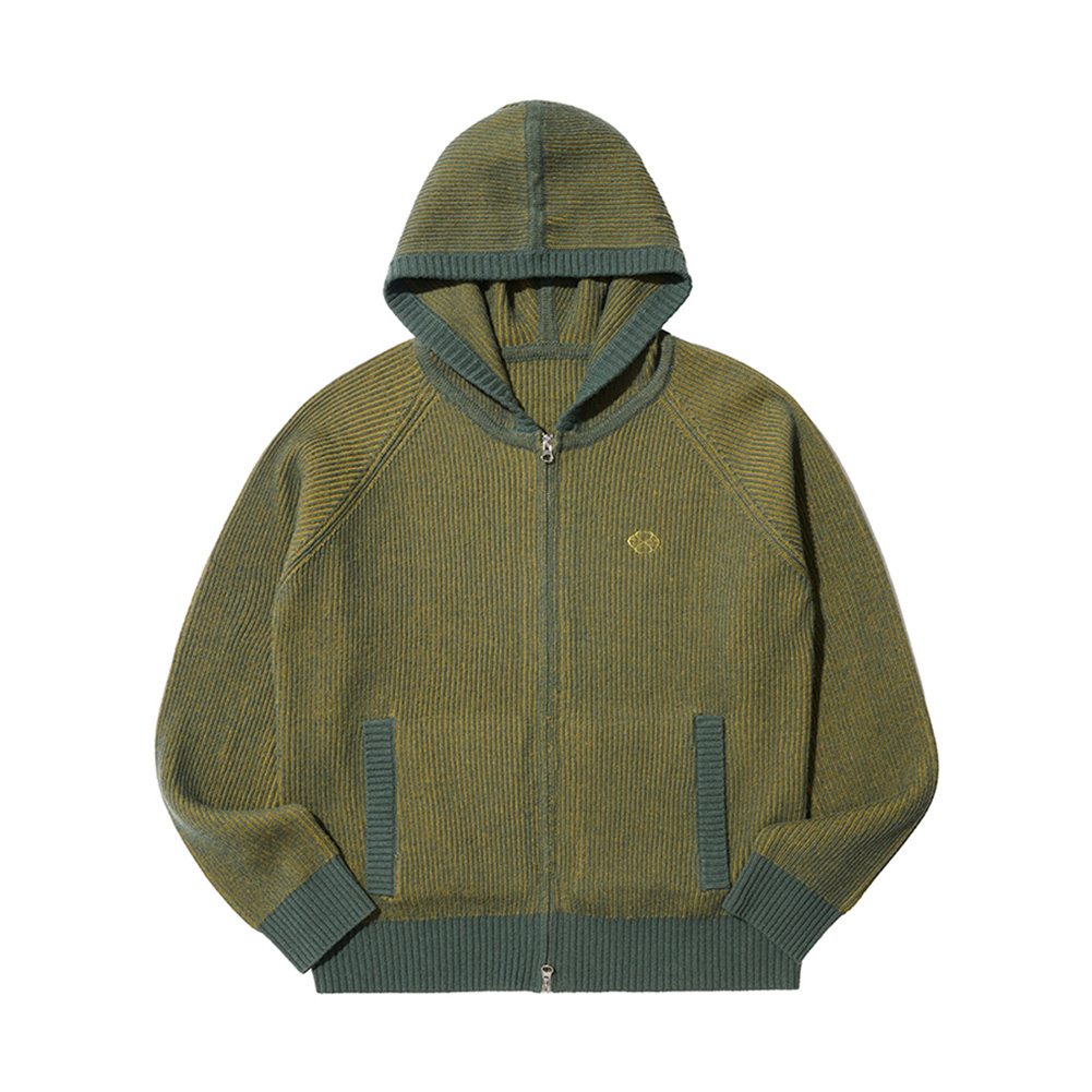 HOODED KNIT ZIP CARDIGAN (GREEN)