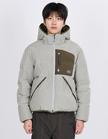 CHECK HOODIE DOWN JACKET (GRAY)