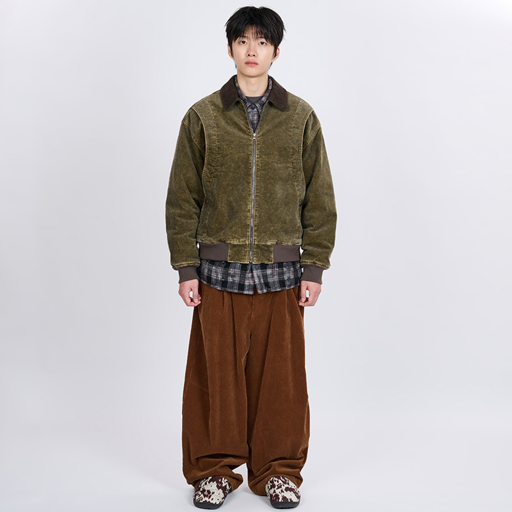 GARMENT WASHED CURVED MOLESKIN JUMPER (KHAKI)