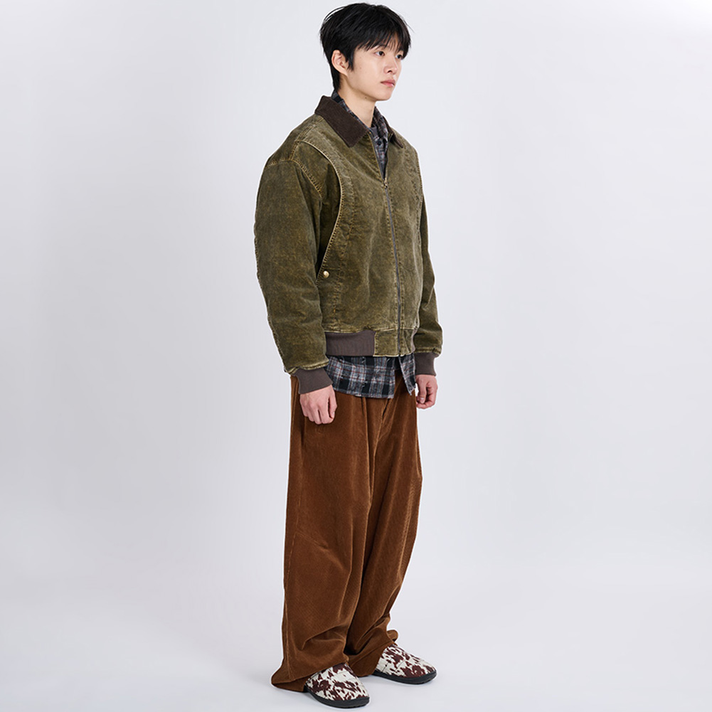 GARMENT WASHED CURVED MOLESKIN JUMPER (KHAKI)