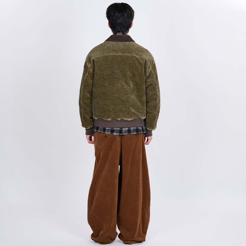 GARMENT WASHED CURVED MOLESKIN JUMPER (KHAKI)